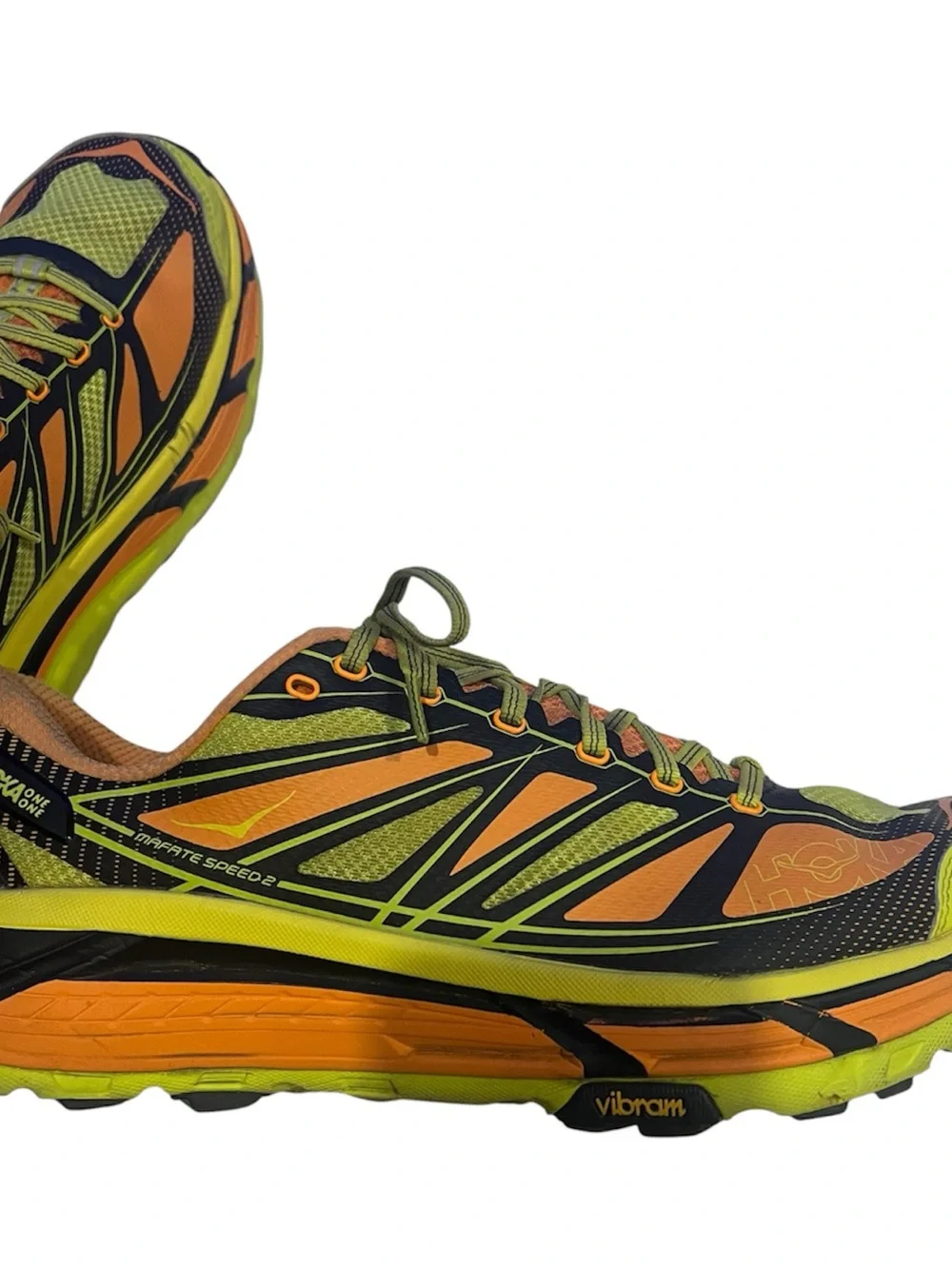 HOKA Mafate Speed 2 trail running shoes in the Electric Tangerine Citrus 11.5